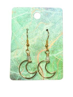 Quartz Moon Earrings Gold Wire Wrapped Crescent